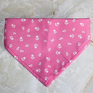 HAND CRAFTED Bandana Pink White Pawprints Print Dog Pet Scarf Accessory